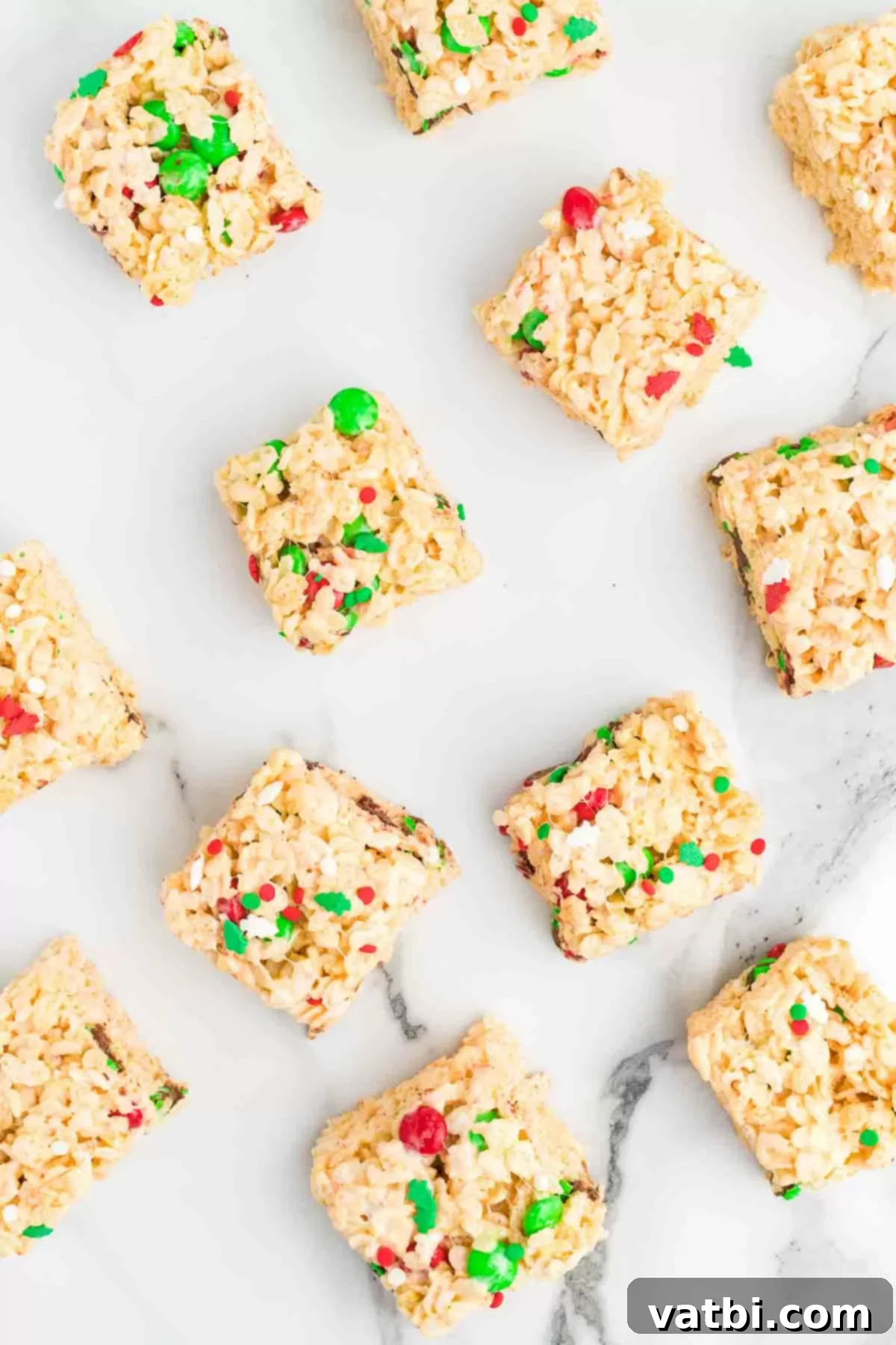 Christmas rice krispie treats cut into bars.