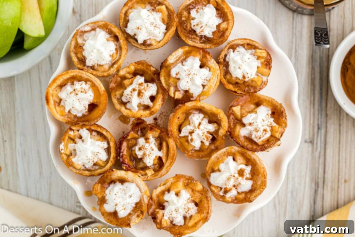 Apple Pie Poppers 2 Mini Apple Pie Bites arranged beautifully on a platter, showcasing their golden crust and apple filling.
