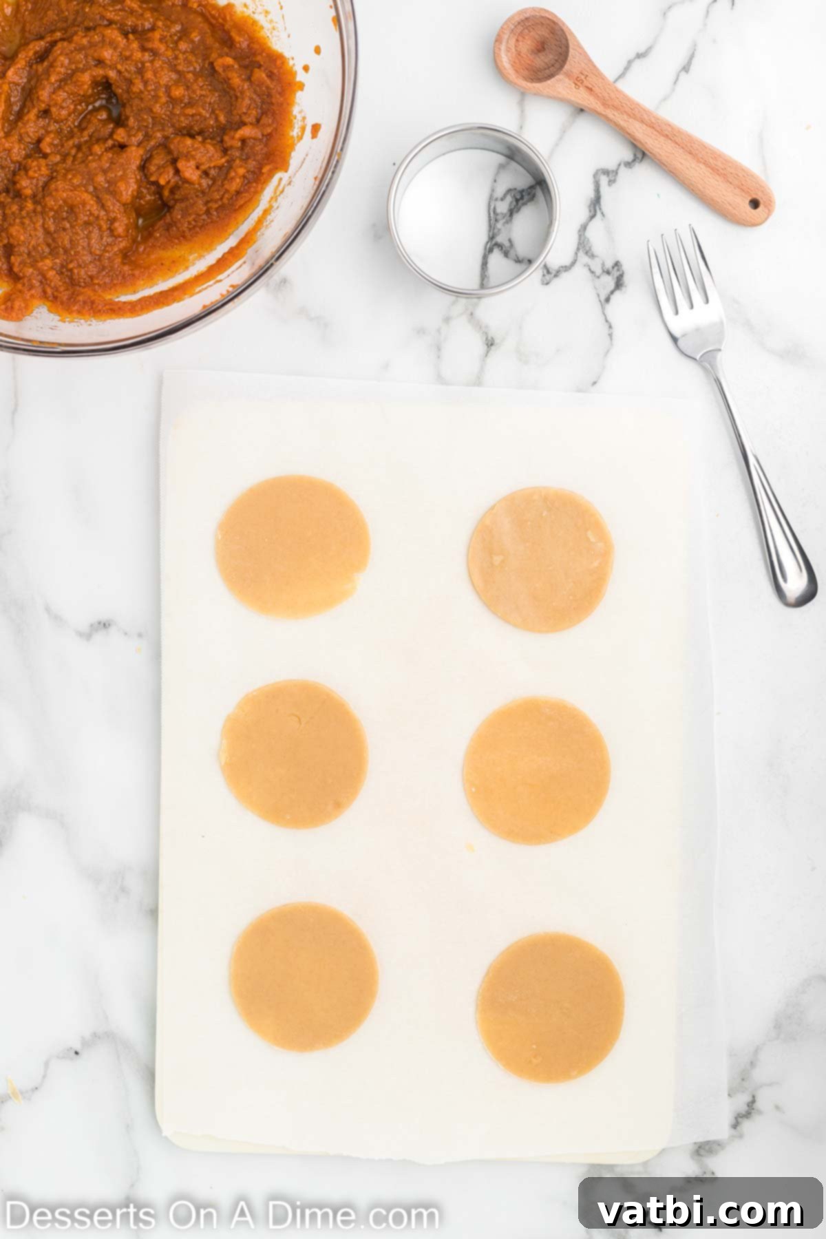 Pumpkin Pie Cookies 5 Pie dough on a cutting board.