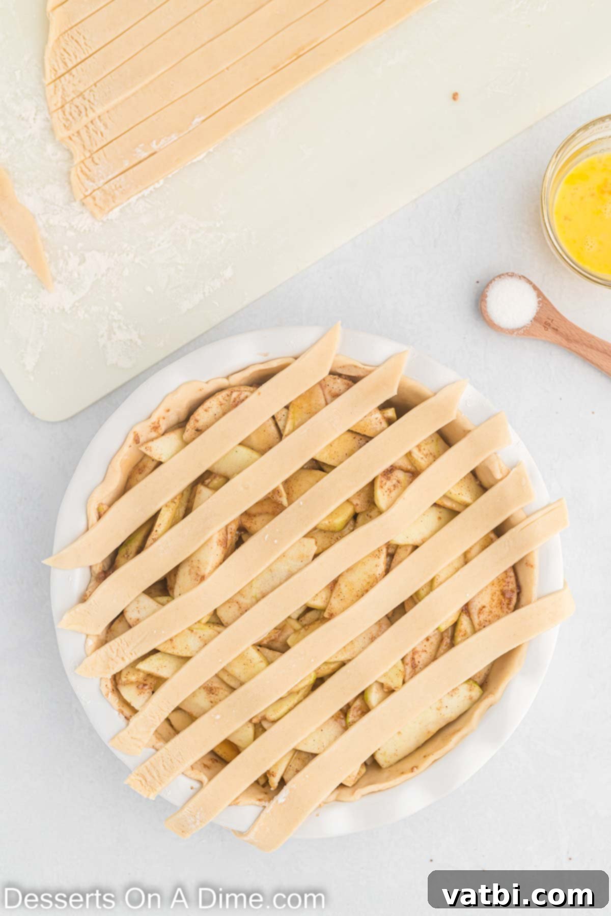 Indulgent Salted Caramel Apple Pie 9 Lattice on pie.