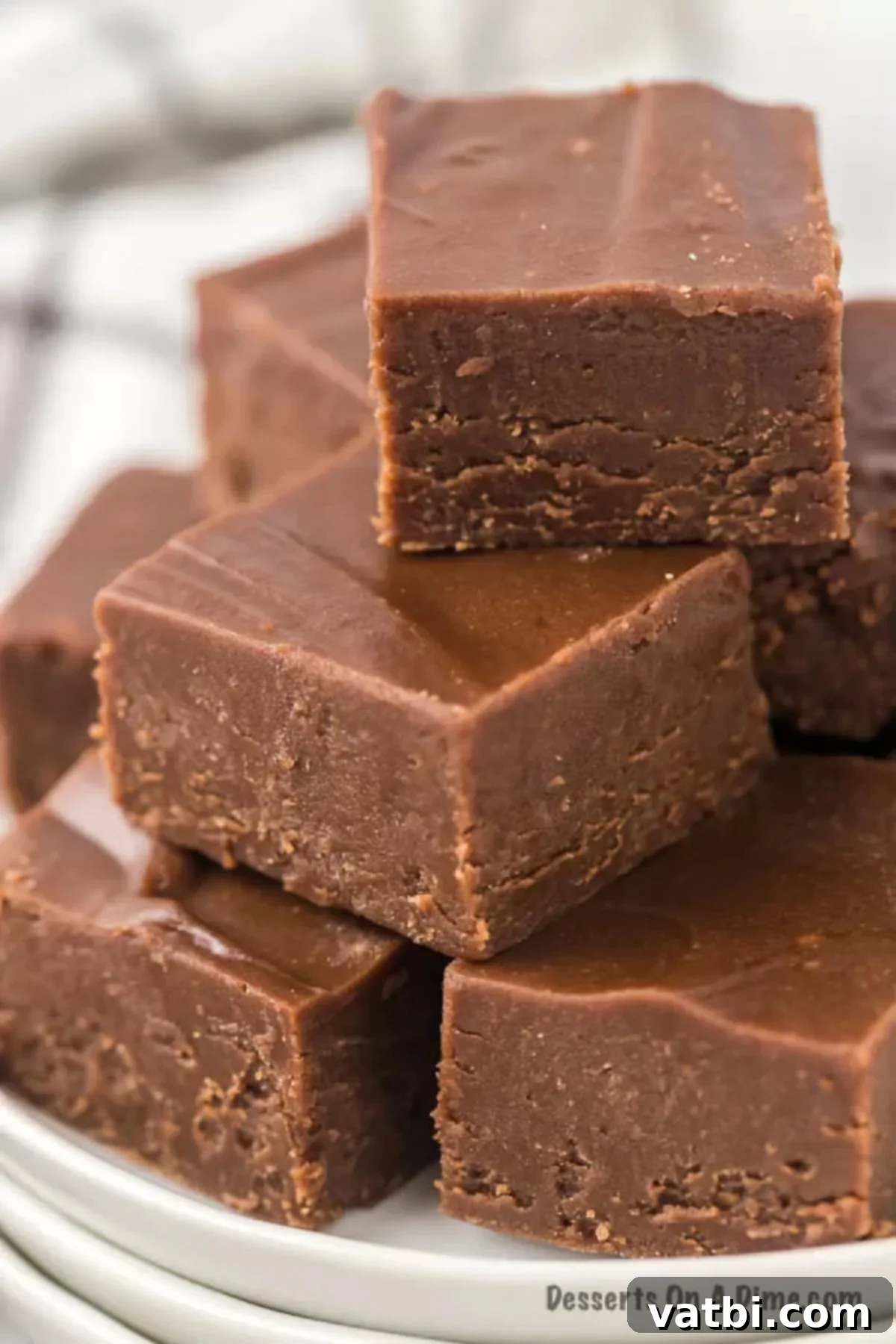 The Ultimate Fudge Freezing Guide 2 Chocolate Fudge pieces stacked together.