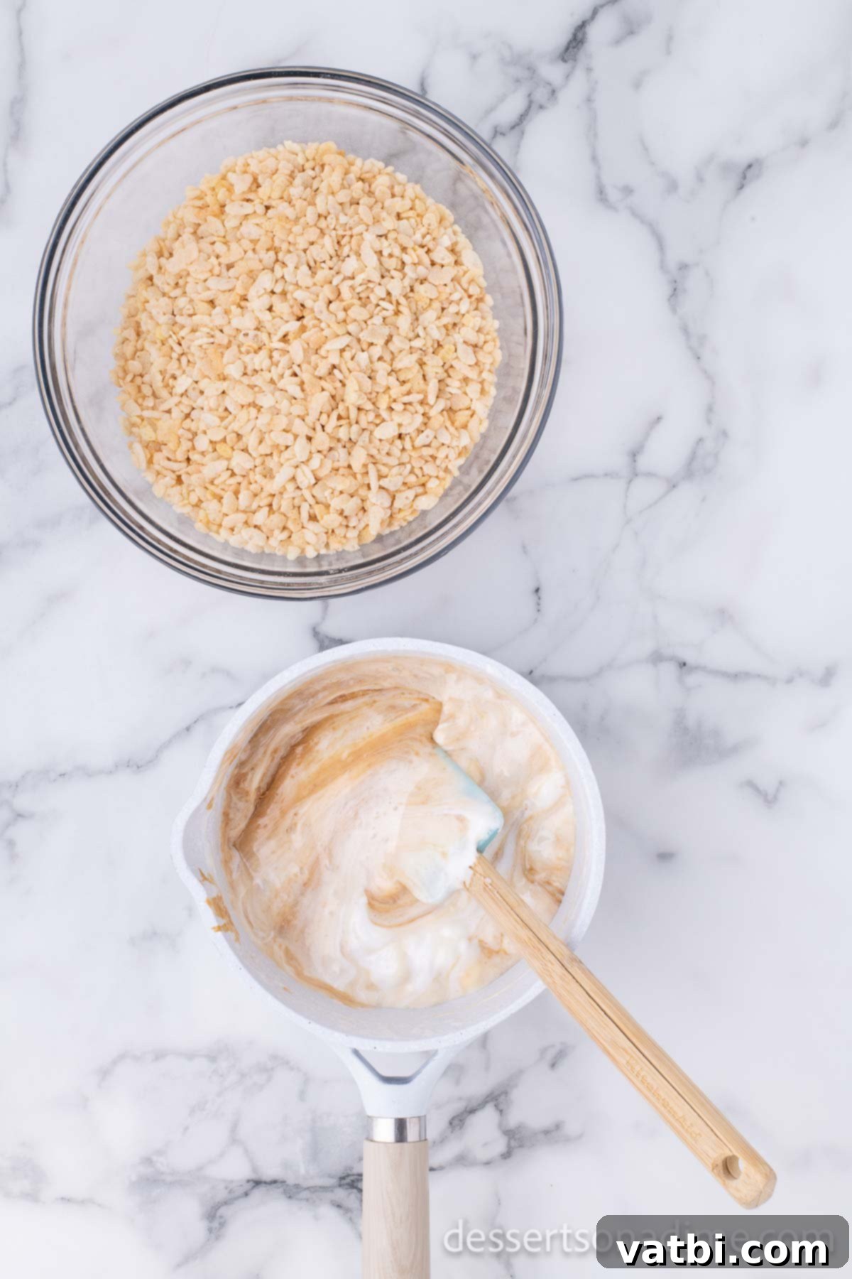 Speculoos Krispie Delights 4 Saucepan with butter and marshmallows.