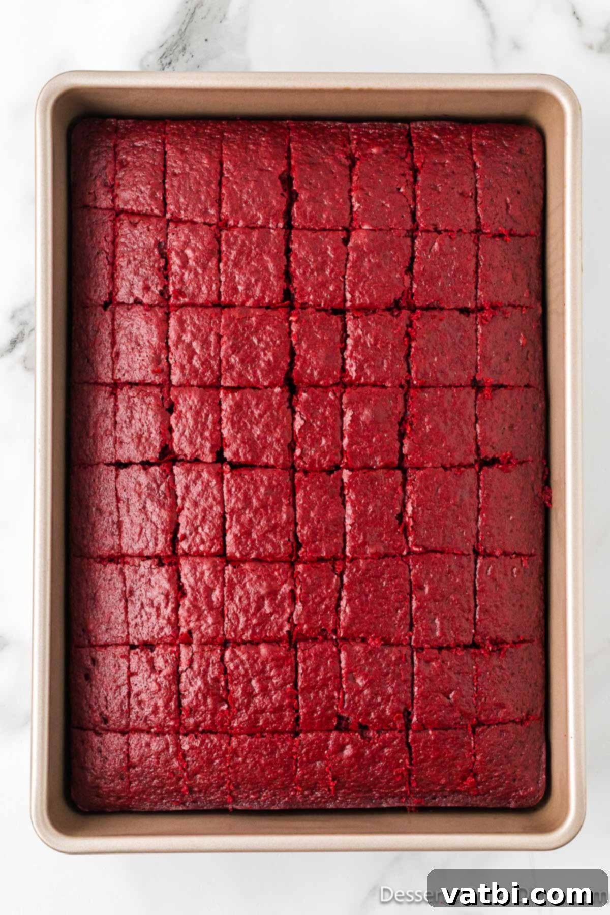 Crimson Velvet Trifle 6 Red velvet cake cut into uniform cubes, ready for layering.