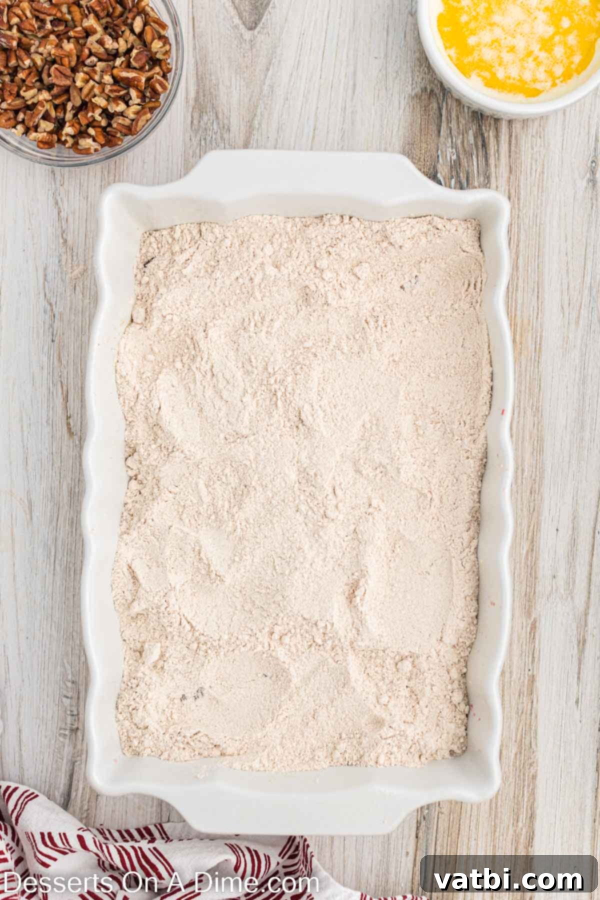 Holiday Dump Cake Delight 5 Dry Cake mix on pan.