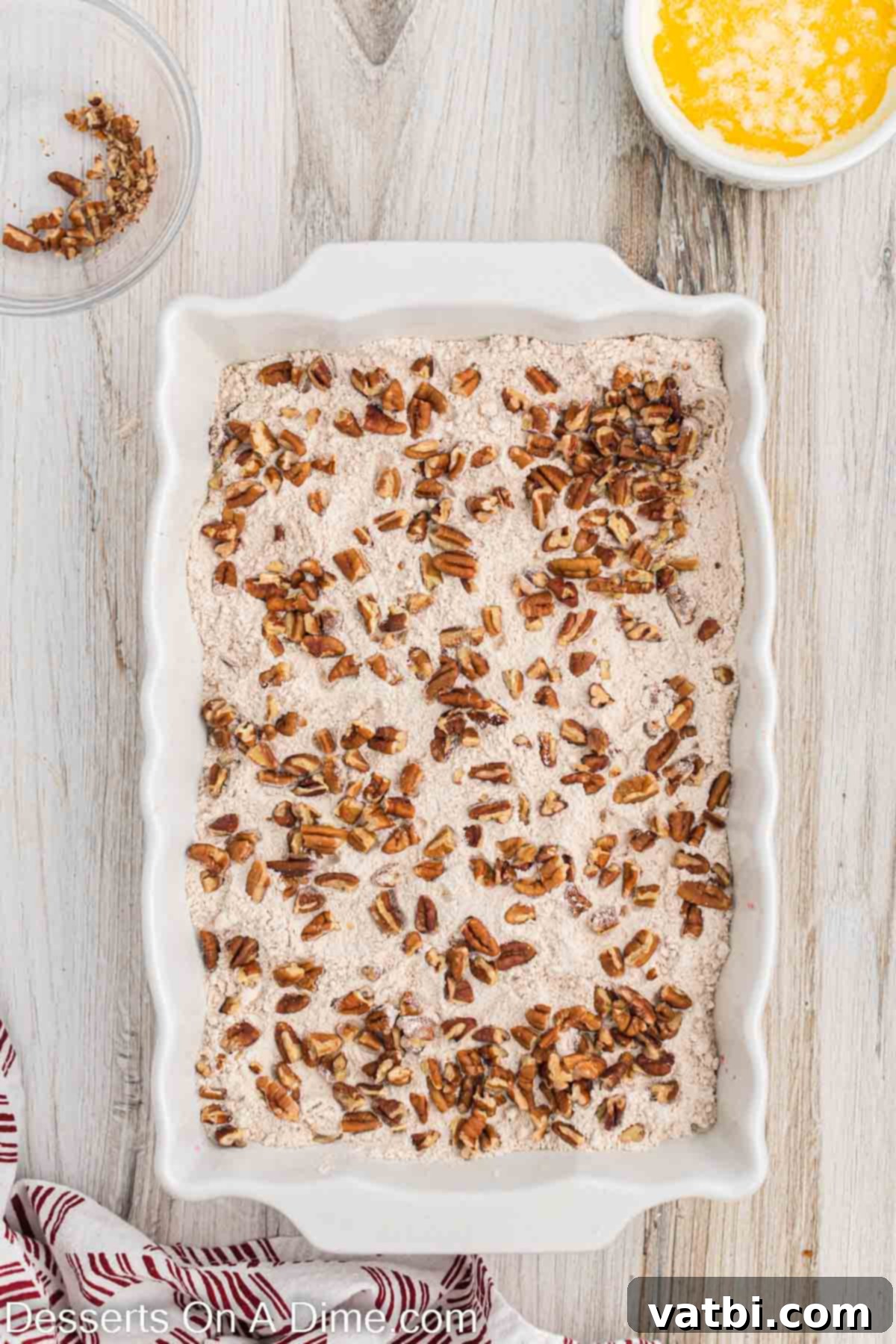 Holiday Dump Cake Delight 6 Nuts on top of cake mix.
