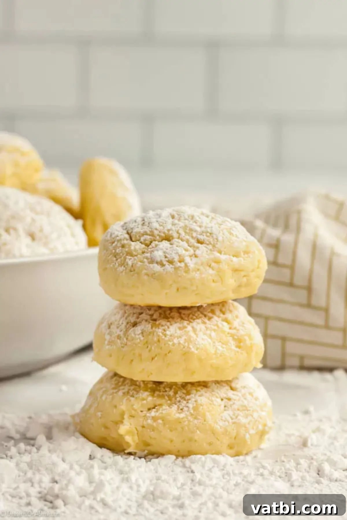 If you love cheesecake, you're going to go crazy over Cream Cheese Cookies Recipe. Cheesecake cookies recipe is rich and creamy for the best dessert. 3 cream cheese cookies stacked on top of each other.