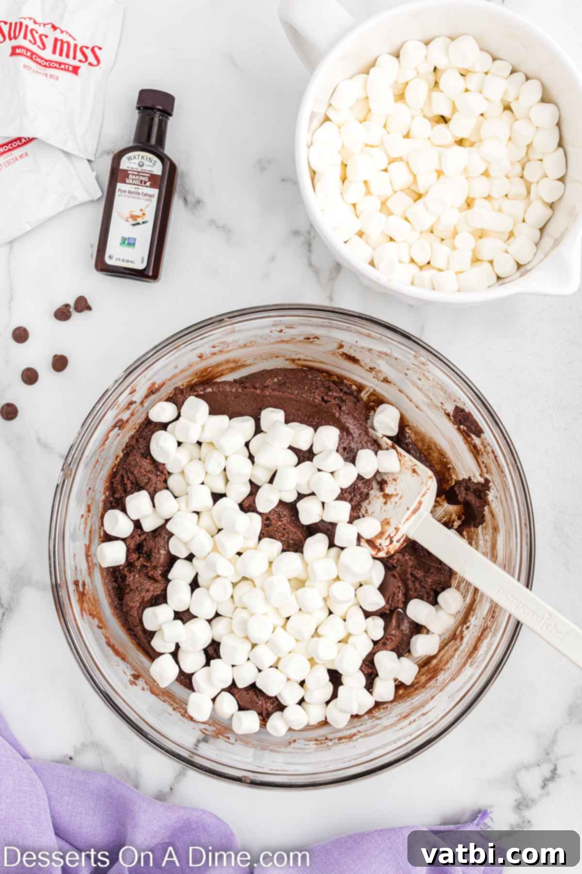 Decadent Hot Chocolate Fudge 6 Marshmallows added to bowl.