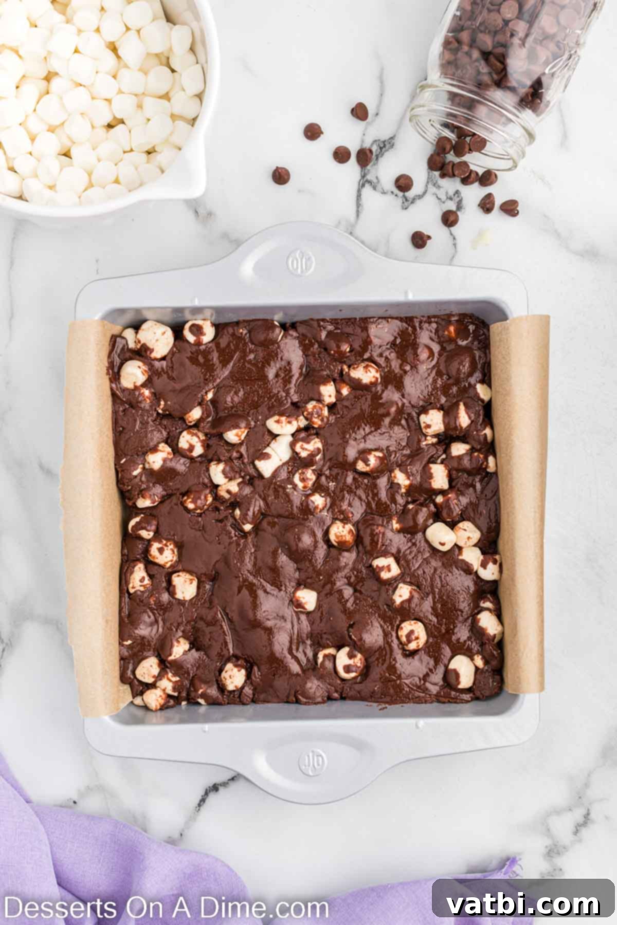 Decadent Hot Chocolate Fudge 8 Mixture spread into baking dish.