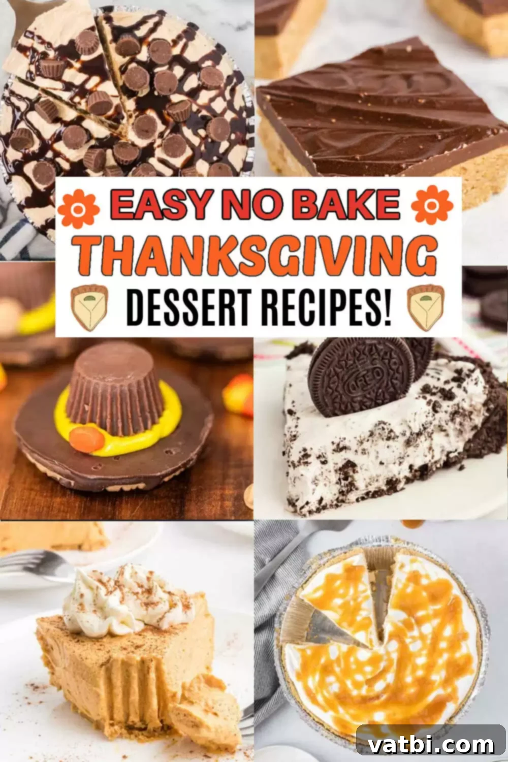 Easy No-Bake Thanksgiving Treats 2 Assortment of vibrant and delicious no-bake Thanksgiving desserts, including pies, cookies, and truffles, beautifully arranged for a holiday spread.