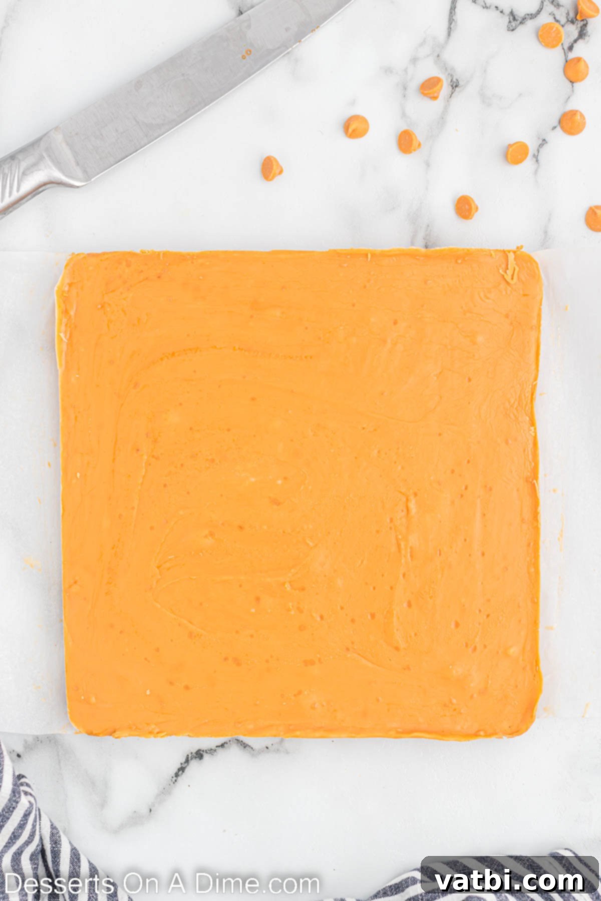 Luscious Butterscotch Dream 6 Hardened butterscotch fudge removed from the pan, ready to be cut.