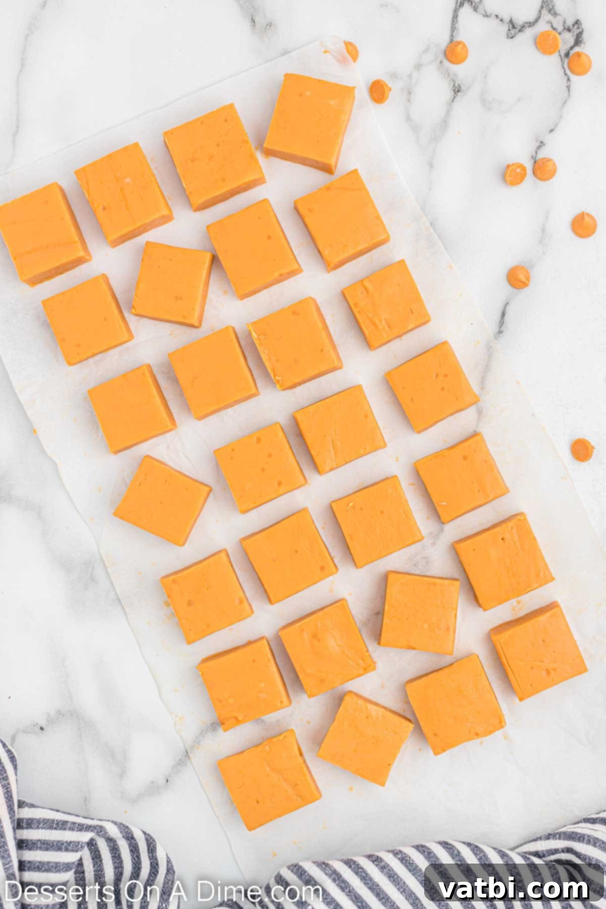 Luscious Butterscotch Dream 7 Creamy butterscotch fudge neatly cut into perfect squares.