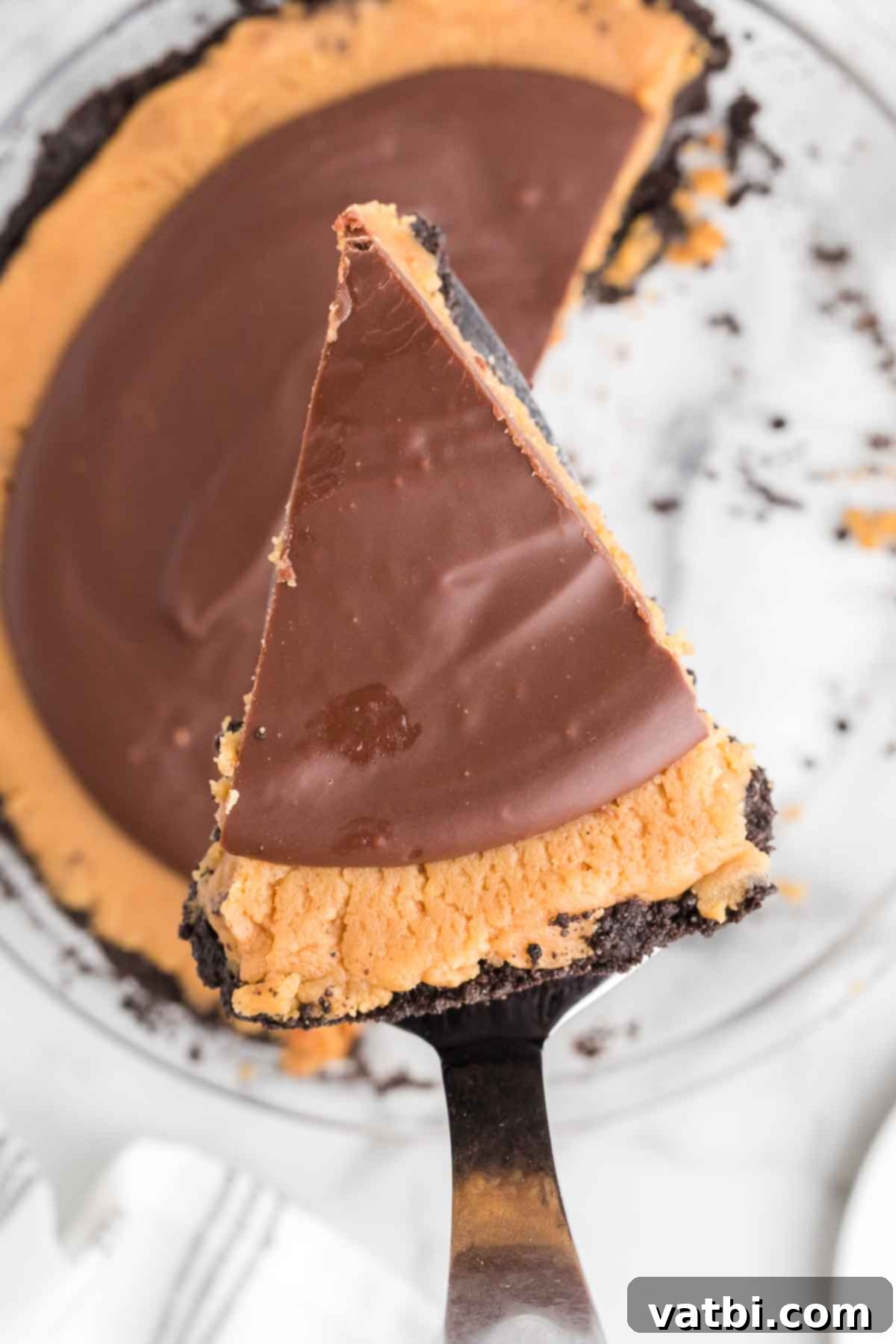 Decadent Buckeye Pie 2 Buckeye pie being sliced.