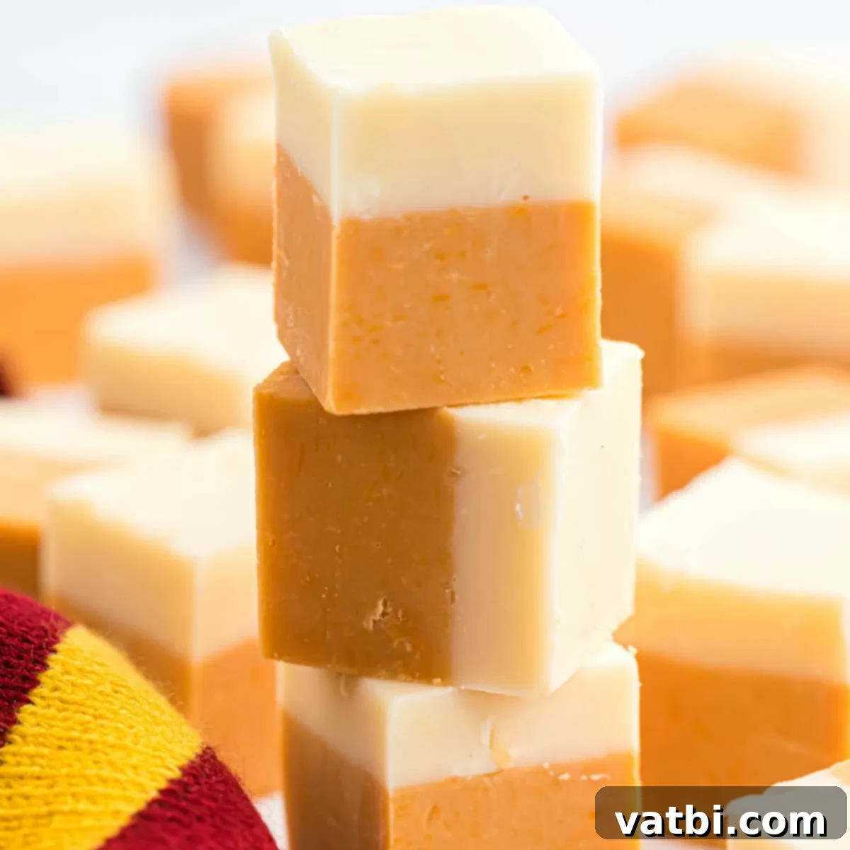 Magical Butterbeer Fudge 13 A stack of Harry Potter Butterbeer Fudge squares, beautifully layered, with a subtle Harry Potter scarf accessory.