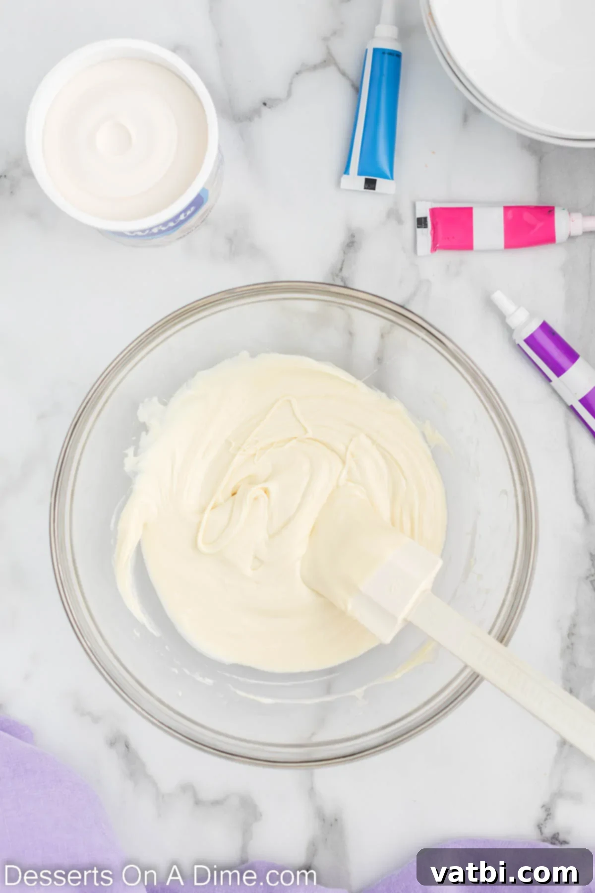 Rainbow Unicorn Fudge 4 Bowl with melted white chocolate.
