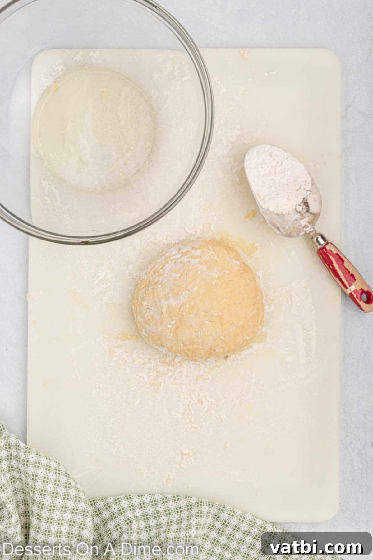 Homemade Krispy Kreme Doughnuts: The Ultimate Guide 8 Dough kneaded together on a floured surface for Krispy Kreme donuts.