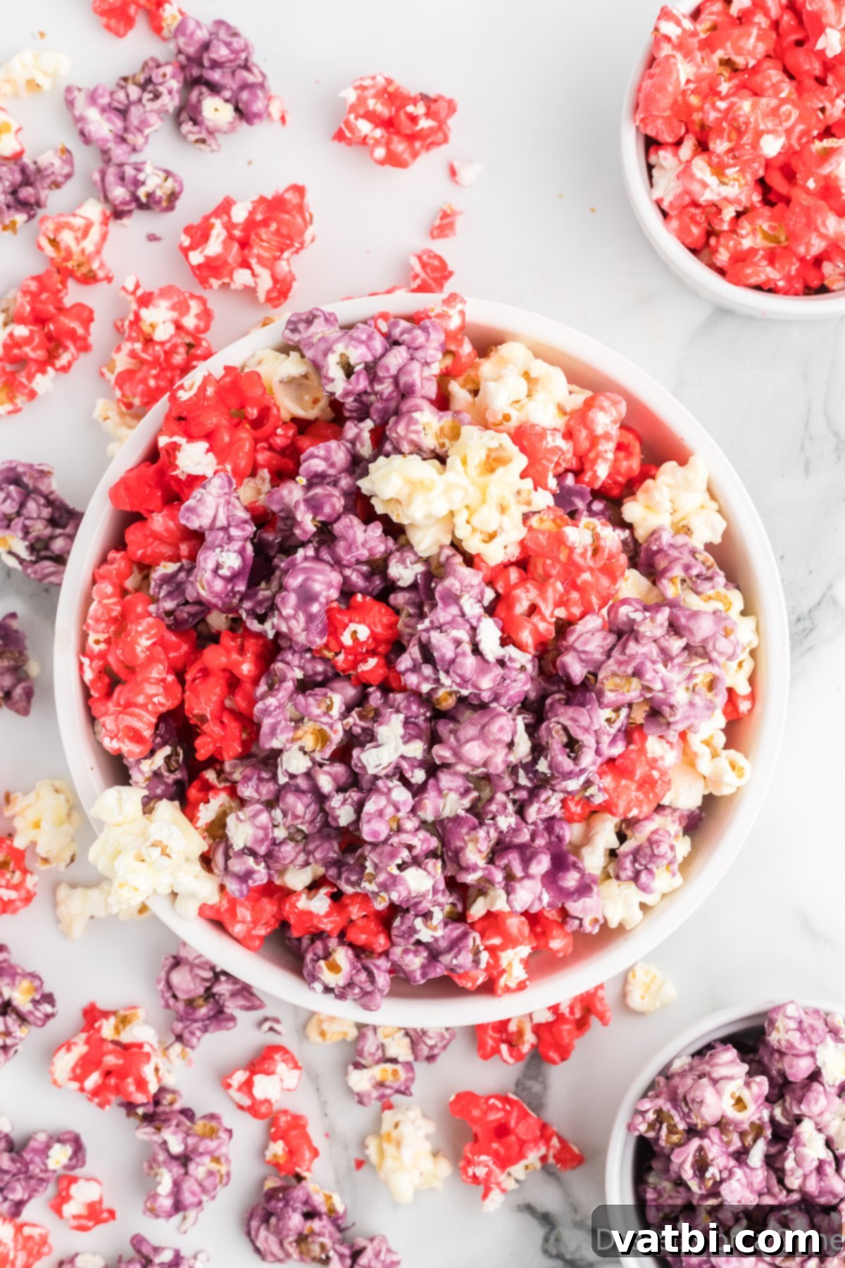 Colorful Kool-Aid Popcorn 2 Koolaid popcorn in a bowl.