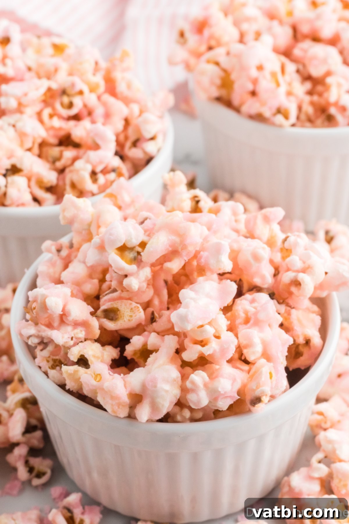 Blush Bites 2 A bowl of vibrant Pink Popcorn, ready to be enjoyed.
