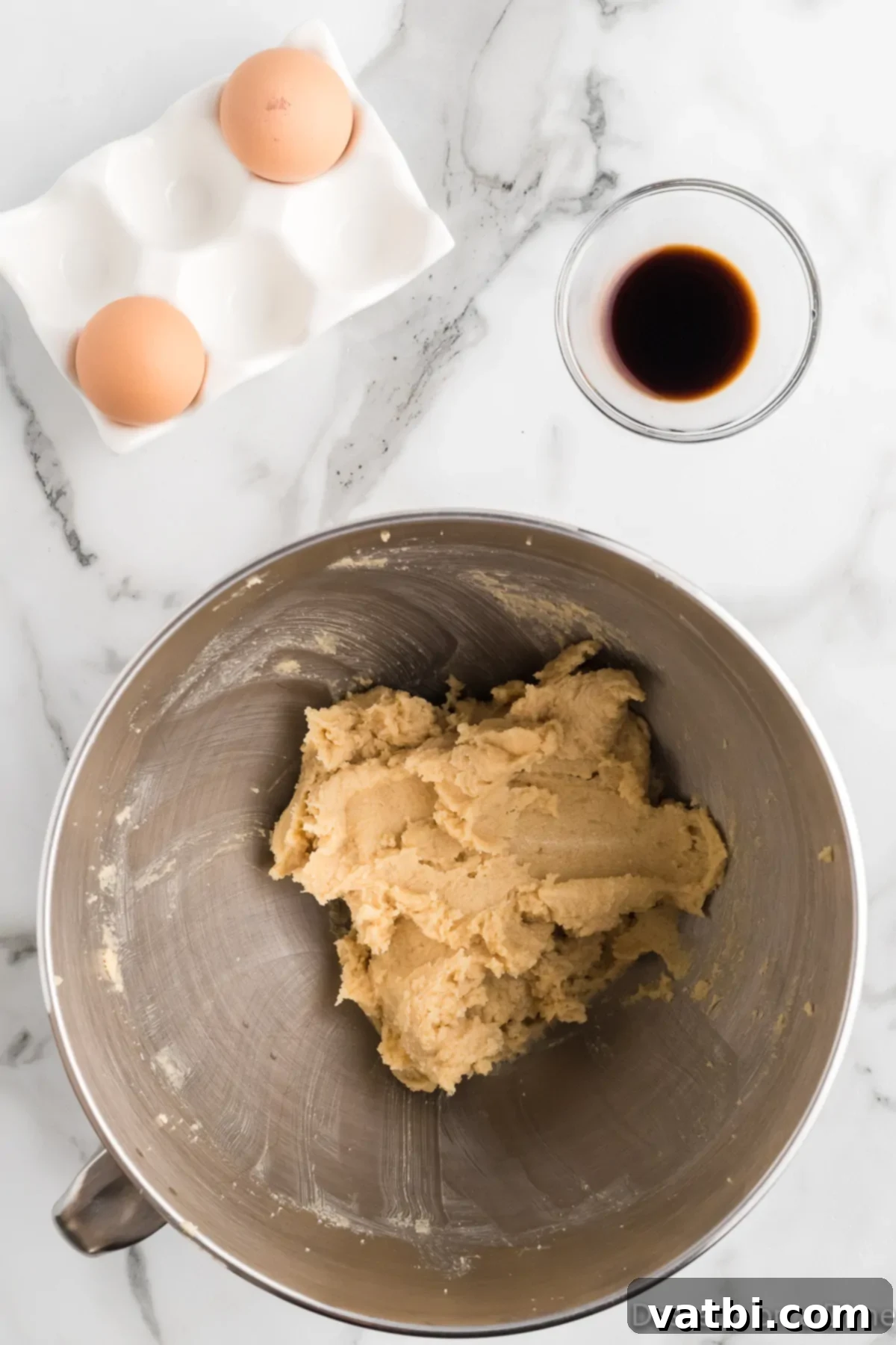 Loaded Cowboy Cookies 5 Softened butter and sugars creamed together in a bowl using an electric mixer.