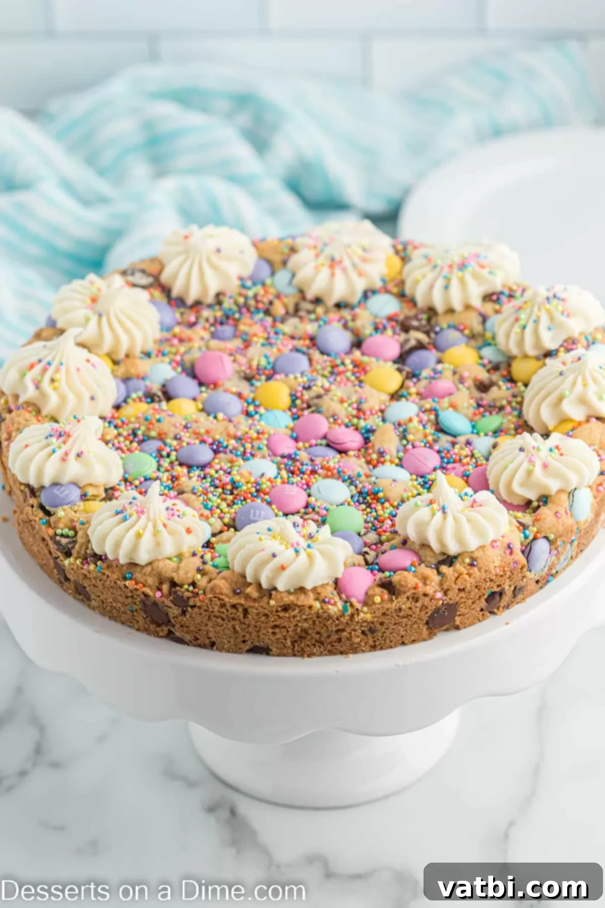 Hoppy Easter Cookie Bake 2 Easter Cookie Cake decorated with pastel colors on a cake stand