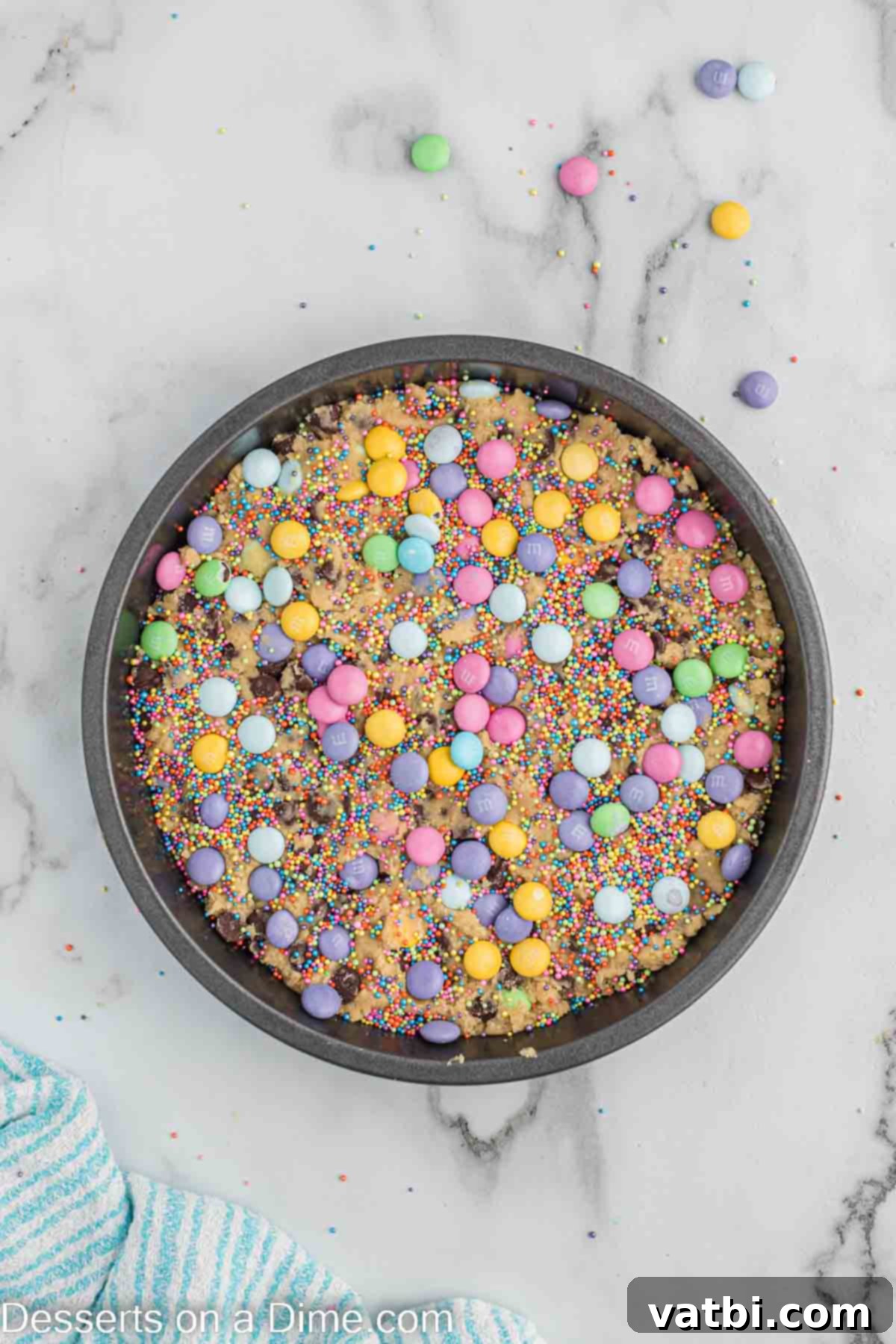 Hoppy Easter Cookie Bake 8 M&M's sprinkled on top of cake.