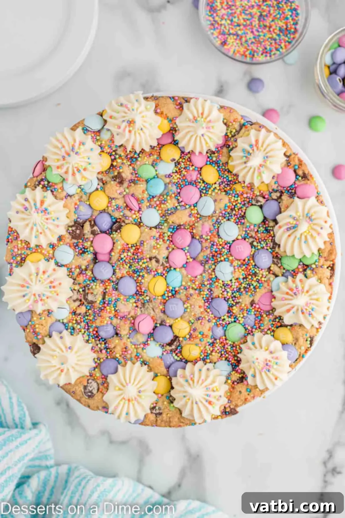 Hoppy Easter Cookie Bake 9 Cookie Cake with frosting piped on cake.