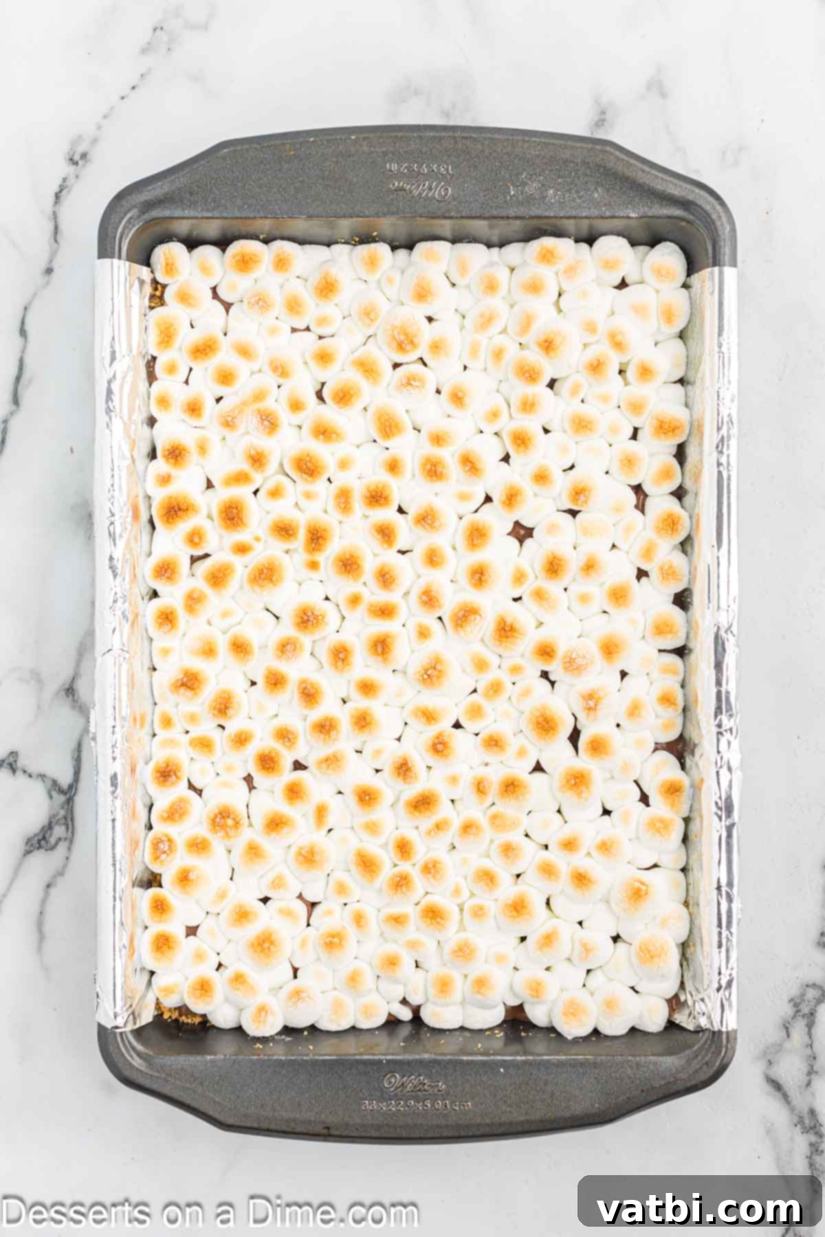 Gooey Smores Treat 8 Marshmallows broiled until beautifully golden brown and slightly puffy on top of the s'mores bars.