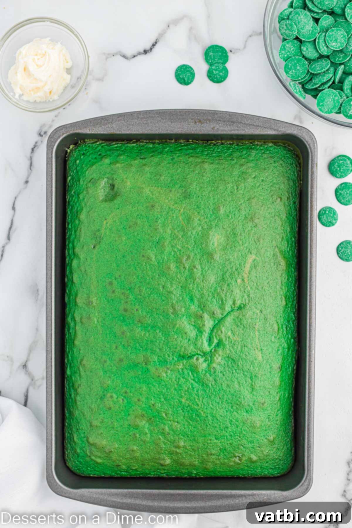 St. Patrick's Day Cake Pops 4 Cake baked and cooling in pan.