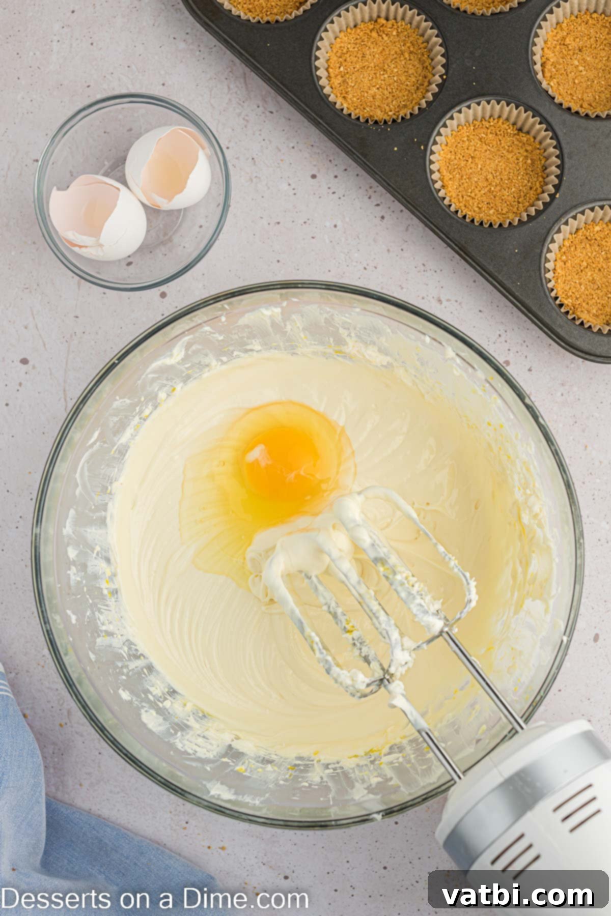 Easter Cheesecake Bites 6 Mixing bowl with cream cheese, vanilla and sugar.