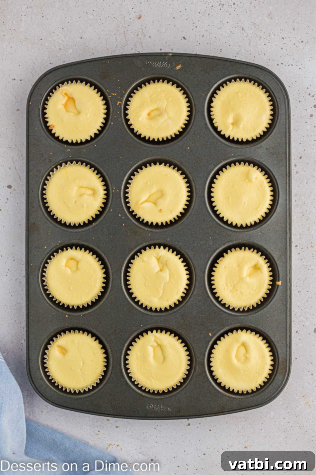 Easter Cheesecake Bites 8 Cucpakes baked in pan.