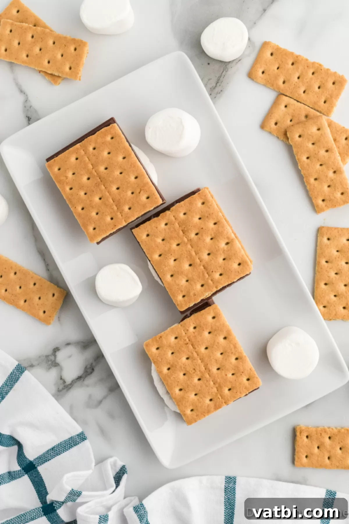 Freshly made Air Fryer S'mores arranged on a serving platter, showcasing the melted chocolate and toasted marshmallows.