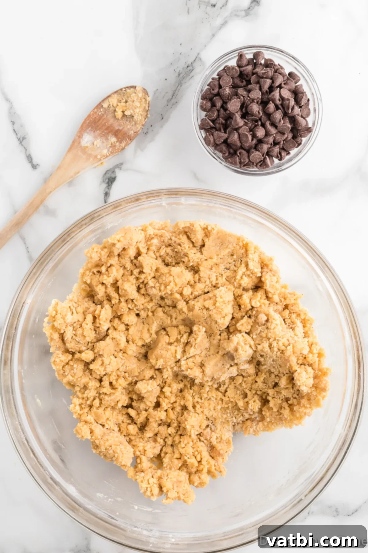 Decadent Nutella Stuffed Cookies 9 The fully combined wet and dry ingredients forming a cohesive cookie dough, ready for chocolate chips.