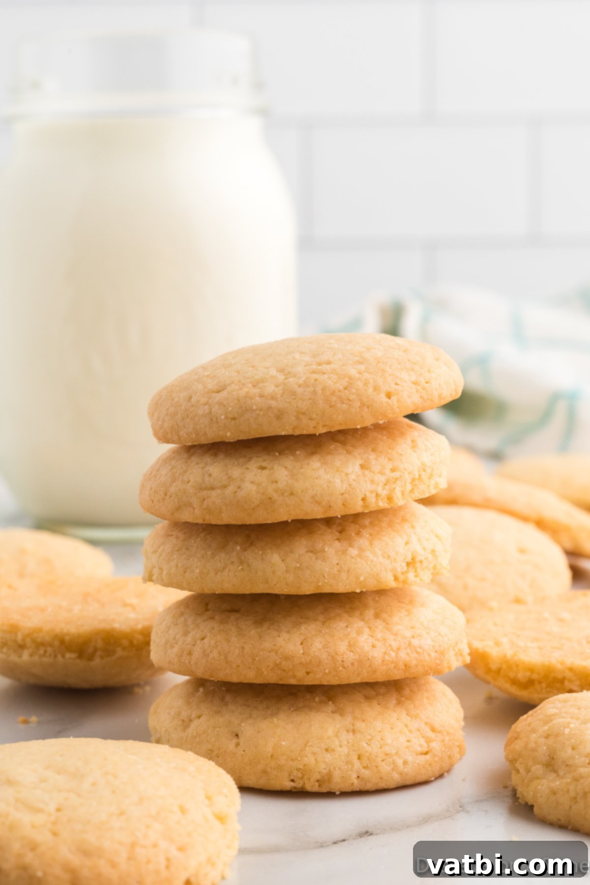 Golden Vanilla Wafer Perfection 14 Vanilla Wafer Cookies stacked together.