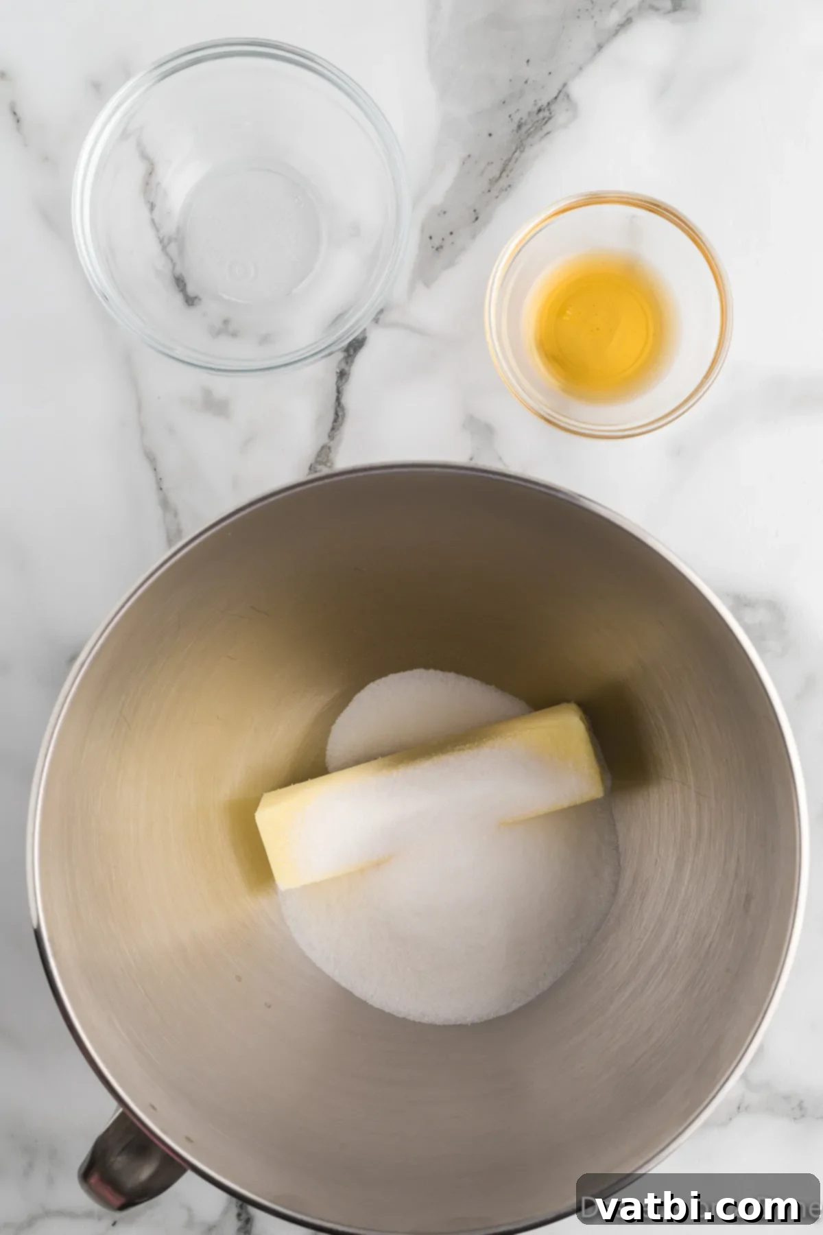 Golden Vanilla Wafer Perfection 4 Sugar and butter combined in a bowl.
