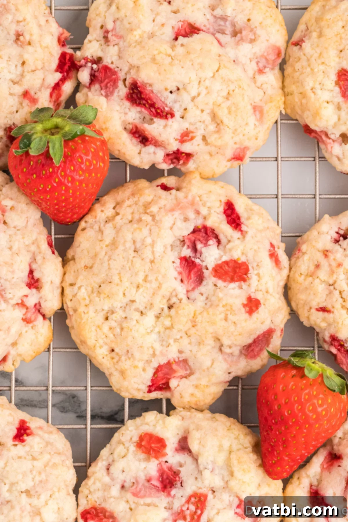 Strawberry Cookies on wire rack cooling. 