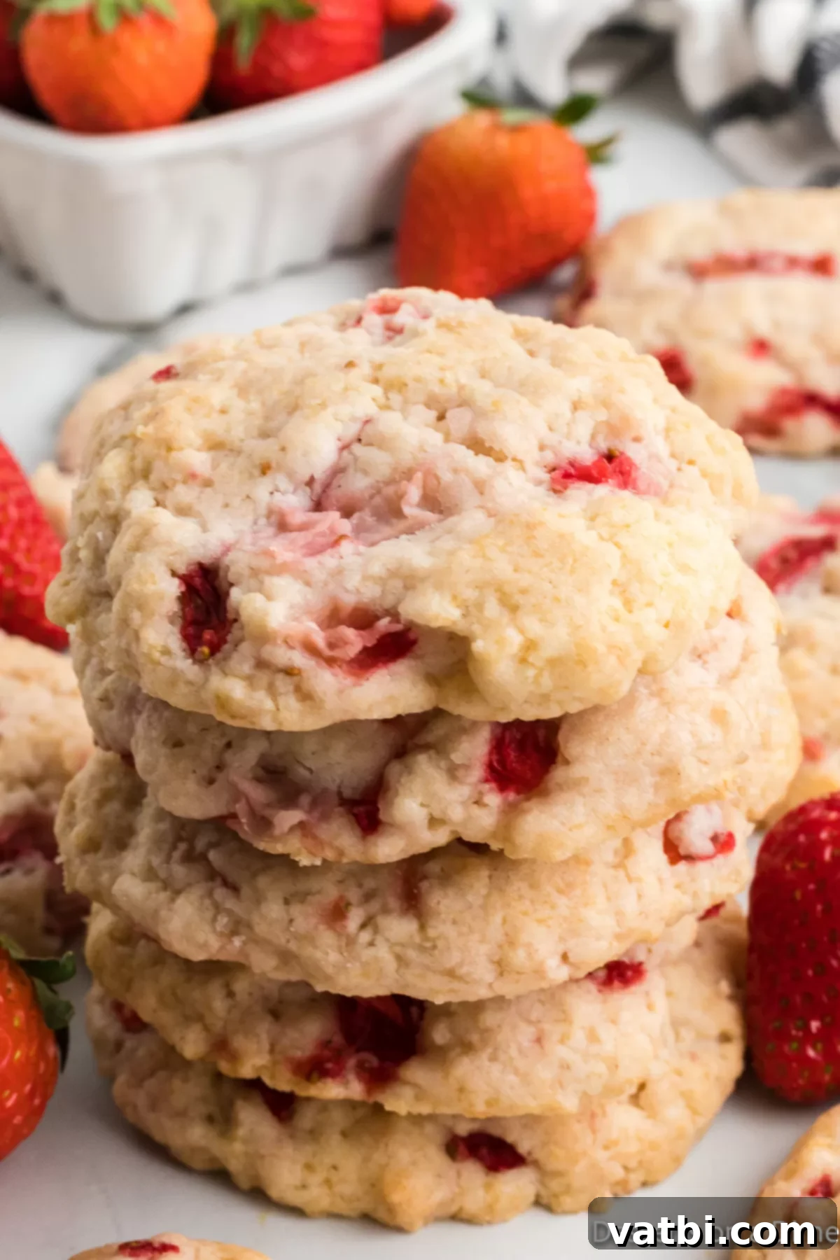 Strawberry Shortcake Cookies stacked together. 