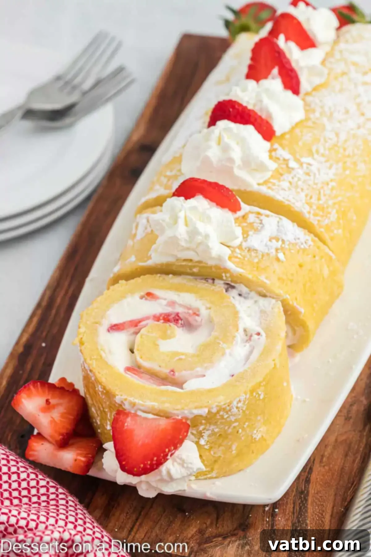 Strawberry Shortcake Swiss Roll 12 Strawberry Shortcake Roll on a platter