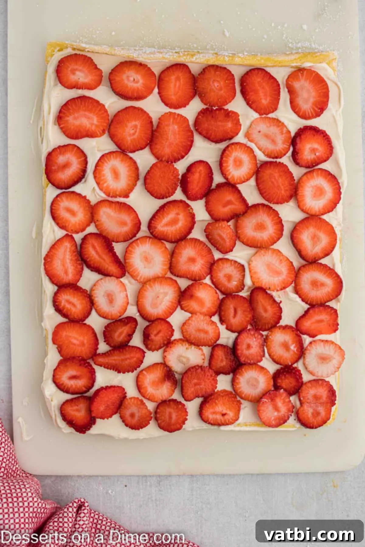 Strawberry Shortcake Swiss Roll 10 Strawberries layered on cake.