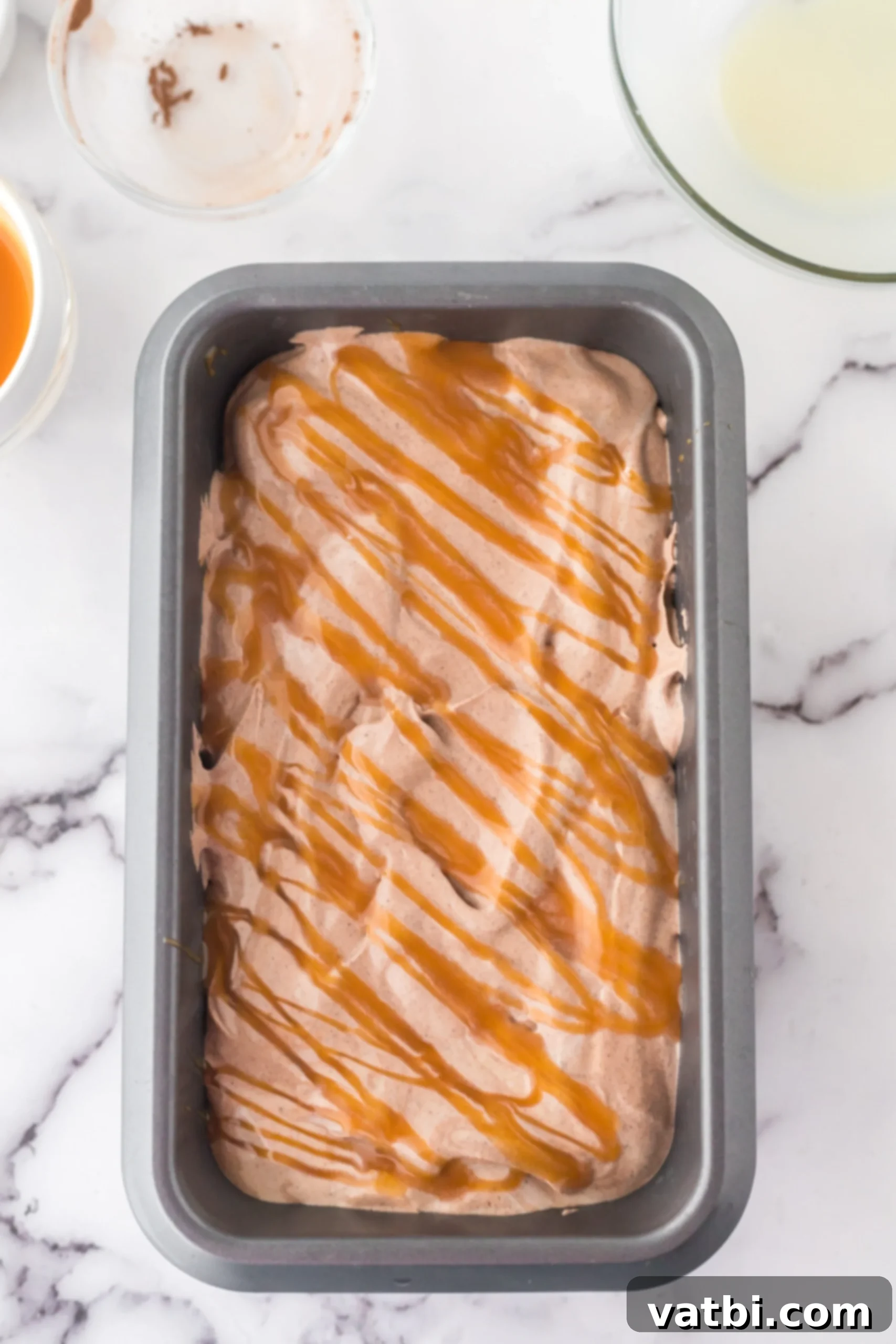 Ice Cream mixture spread into pan. 