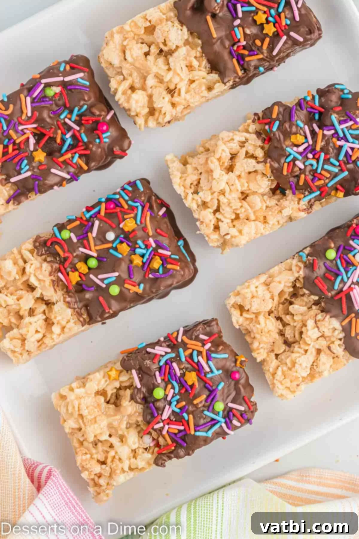 No-Bake Chocolate Crispy Treats 2 Chocolate dipped rice krispie treats ready to serve.