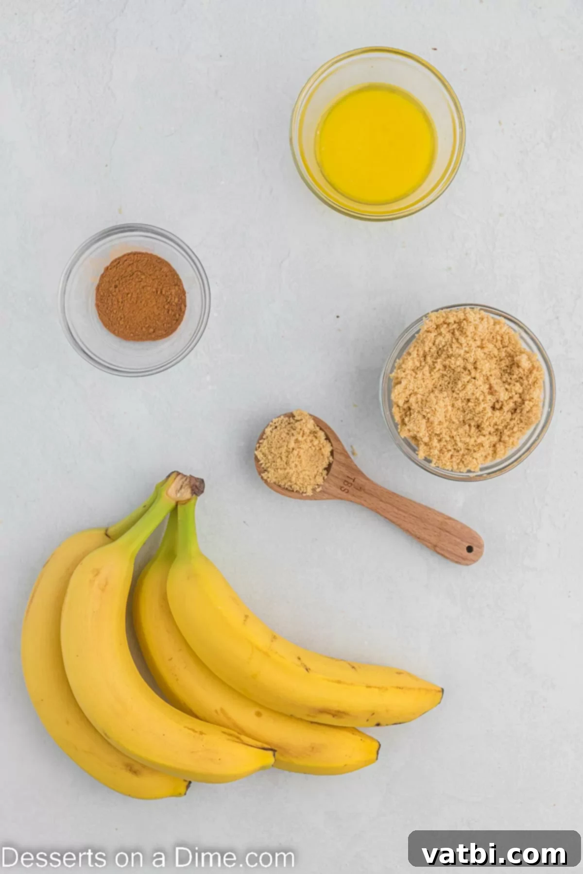Easy Air Fryer Bananas 3 Ingredients for air fryer bananas - bananas, brown sugar, butter, cinnamon.
