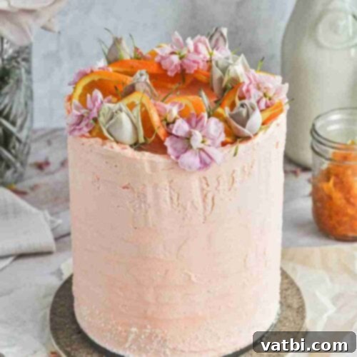 Zesty Delights 7 An elegant Orange Blossom Cake adorned with orange slices and fresh flowers.