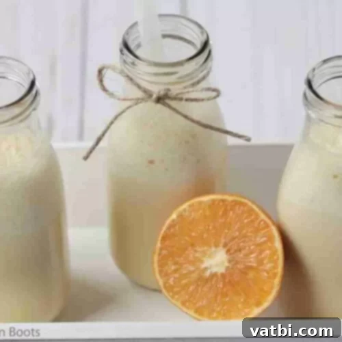 Zesty Delights 20 Three stylish bottles of Orange Creamsicle Milkshake, each garnished with a fresh orange slice.