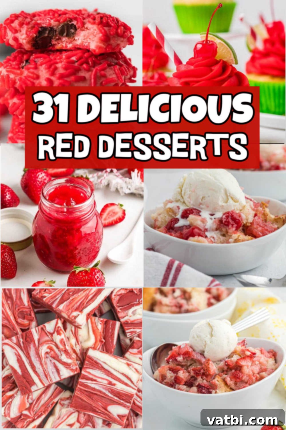 Scarlet Sweetness 2 A vibrant display of 31 easy red desserts, perfect for Valentine's Day, Christmas, or any festive occasion. Featuring cherry, strawberry, and red velvet treats, these quick and delicious red dessert recipes are simple to make and cater to every taste.