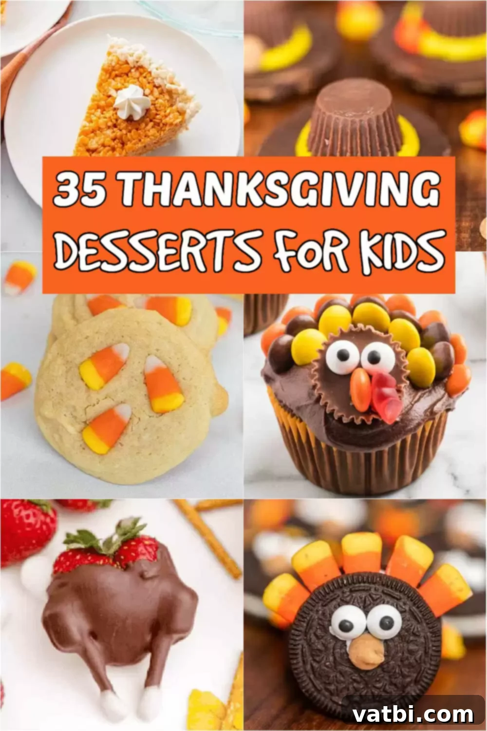 35 Thanksgiving Treats Kids Will Gobble Up 2 A vibrant collection of easy and fun Thanksgiving desserts for kids, including turkey-shaped treats, pumpkin pies, and colorful cookies, perfect for adding a festive touch to any holiday table. #dessertsonadime #thanksgivingdessertsforkids #thanksgivingdesserts #kiddesserts