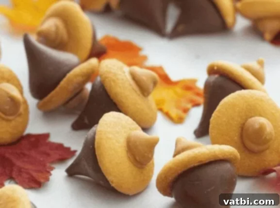35 Thanksgiving Treats Kids Will Gobble Up 3 Cute candy acorns made with cookies and chocolate.