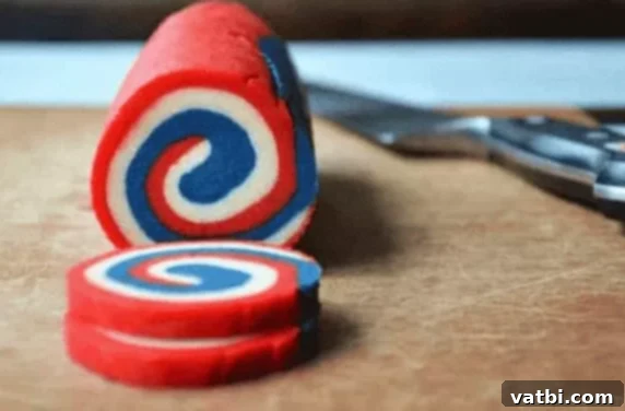 Patriotic Cookie Creations 9 Red, White and Blue Pinwheel Icebox Cookies with a swirling design