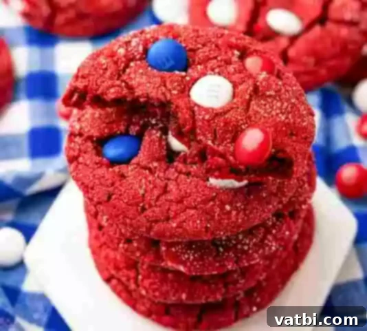 Patriotic Cookie Creations 12 Red Velvet Cake Cookies with patriotic M&M's