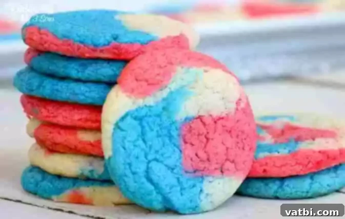 Patriotic Cookie Creations 16 Patriotic Cake Mix Cookies with red, white, and blue swirls