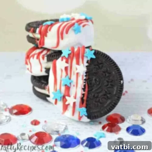 Patriotic Cookie Creations 24 Dipped Oreo Flags decorated with patriotic sprinkles