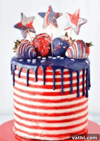 A slice of 4th of July Cake with colorful layers.